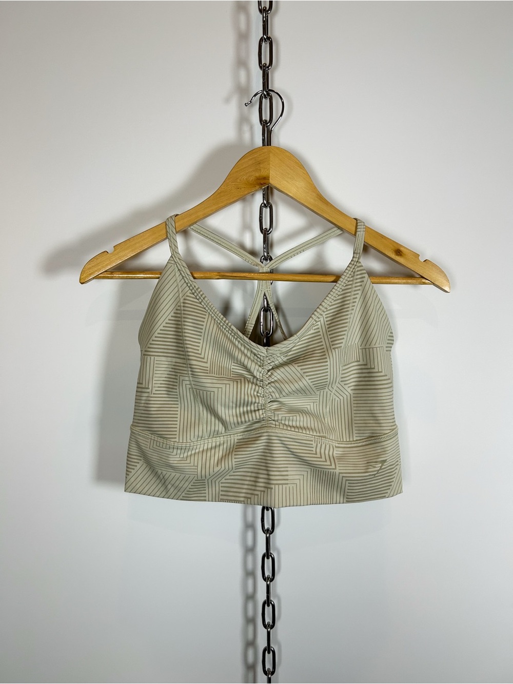Gymshark Elevate Longline Sports Bra Cream/Tan Geometric